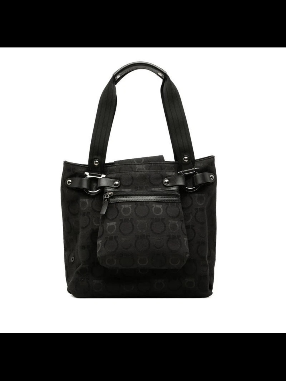 Salvatore Ferragamo Black Jacquard Logo Tote